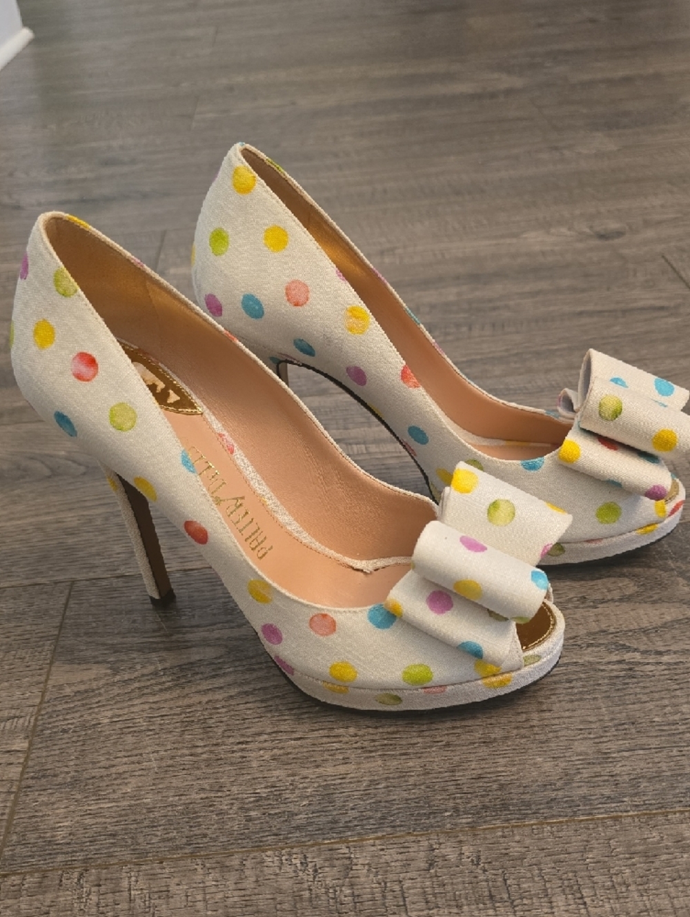 Dover Last Barbie Polka Dot Peep-Toe Heels with Bow Accent - Picture 8 of 9